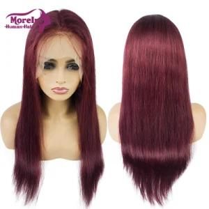 Morein 99j Wine-Red Straight Full Lace Wig with Baby Hair Preplucked Brazilian Virgin Human Hair Lace Front Wigs