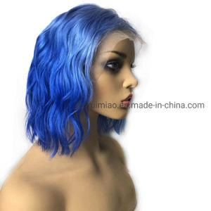 100% Unprocessed Virgin Blue Orange Remy Straight Ombre Brazilian Hair Bob Front Lace Wigs