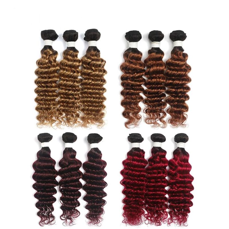 Deep Wave Human Hair Bundles Ombre Brown Blonde Brazilian Hair Weave Bundles Two Tone Non-Remy Hair Extension