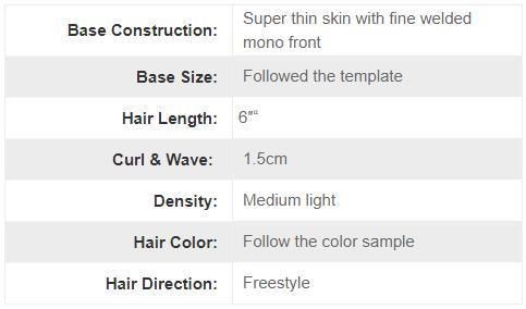 Ljc1561: Super Thin Skin with 1" Lace Front Small Curly Human Hair Replacement System