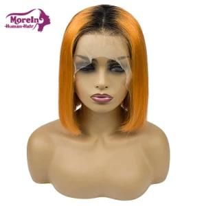 100% Raw Indian Human Hair Ombre Orange Lace Front Bob Wig