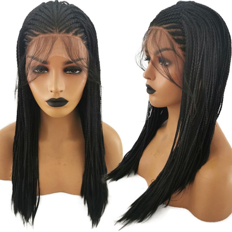 Black Color Hair Braided Box Braids Wigs High Temperature Fiber Hair Synthetic Lace Front Wig for Women Lace Wigs