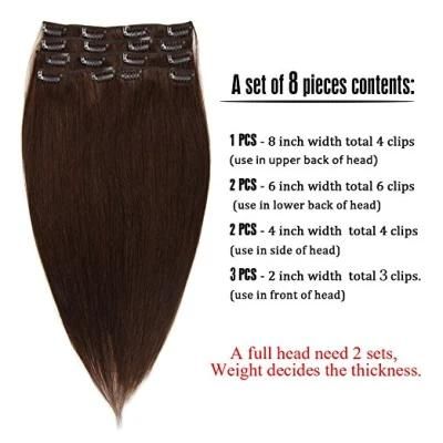 Wholesale Price Clip in Hair Extensions 8pieces 20clips for Full Head Set Clip in Human Hair (AV-CH100-18-2)