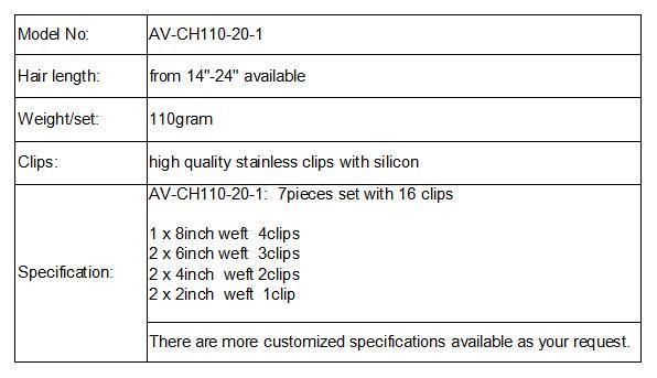 100% Human Hair Clip in Hair Extension Clip in Sets 7PCS (AV-CH110-20-1)