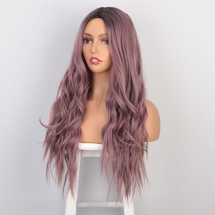 Fantasy Pastel Violet 26inch Long Water Wavy Wigs Heat Resistant Synthetic Fiber Wig for Women