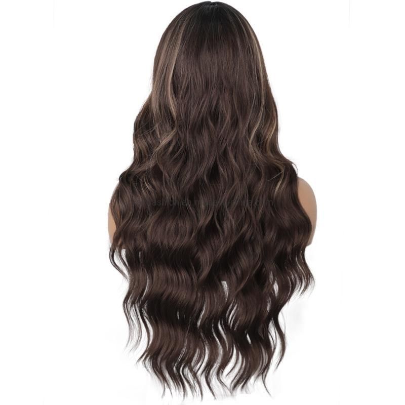 Wolesale Black Mixed Brown Color Sythetic Curly Hair Wig Long Wave