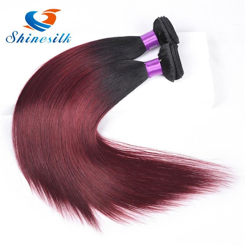 Brazilian Virgin Hair Straight 3 Bundles with Ombre Burgundy Red Ombre Hair Bundles Silky Straight Red Hair Weft