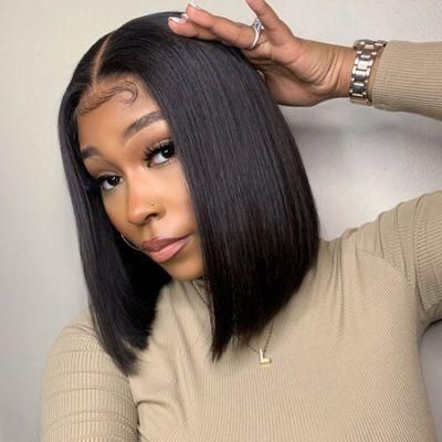 Straight Human Hair Lace Front Short Bob Wigs