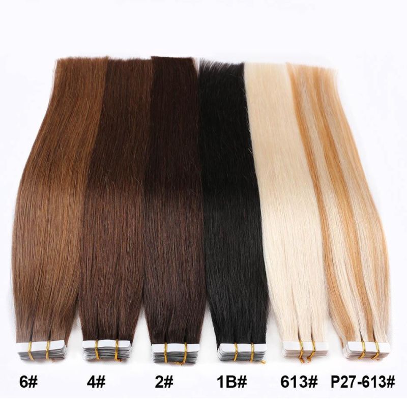 #1b Tape in Human Hair Extensions Brazilian Remy Straight on Adhesive Invisible PU Weft Platinum Blonde Color 20PCS/Set