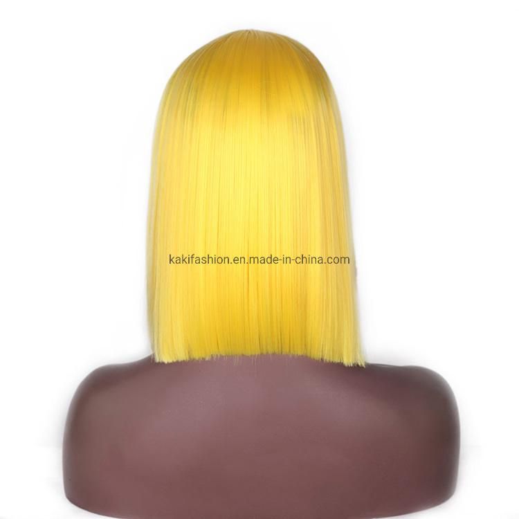 Yellow Short Wigs Bob Straight Heat Resistant Fiber Synthetic Black Women′ S Wig 14 Inches