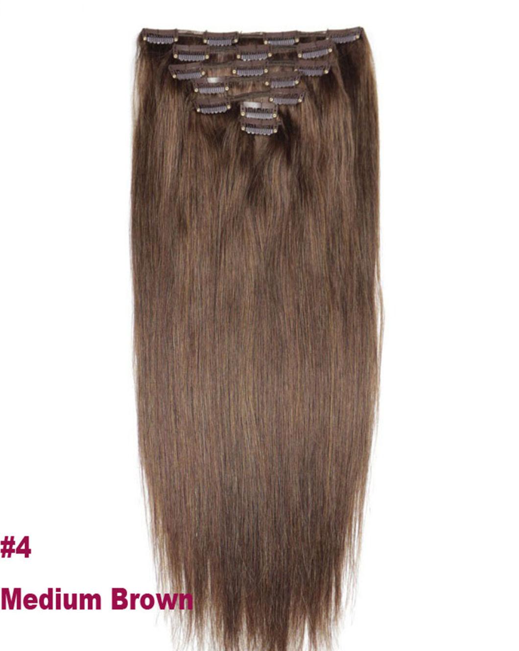 12" -24" Machine Made Remy Hair 7PCS Set Clips in 100% Brazilian Human Hair Extensions Full Head Straight Multi Color