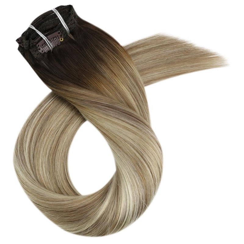 Clip in Hair Extensions 10-24 Inch Machine Remy Human Hair Brazilian Doule Weft Full Head Set Straight 7PCS 100g (10Inch Color 3-12-613)