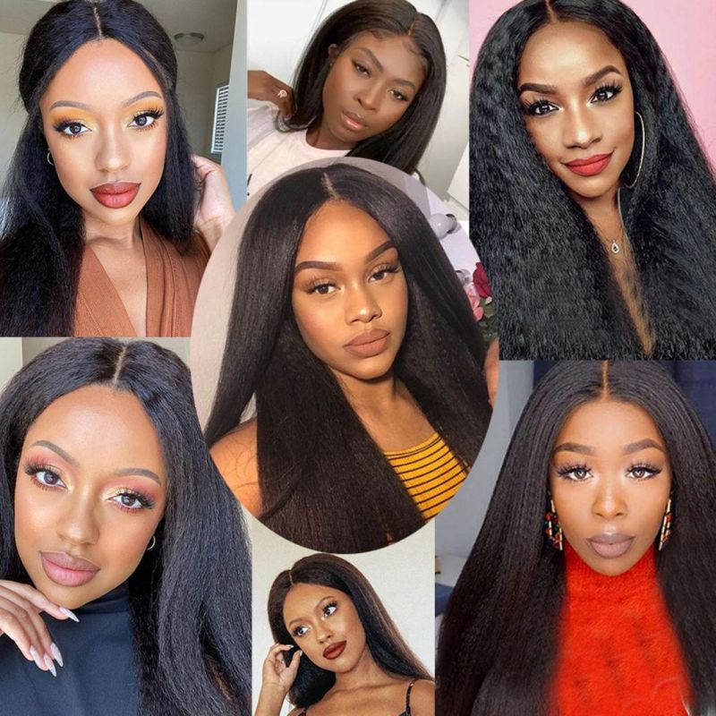 Kinky Straight Brazilian Human Lace Front Hair Wig with Closure for Women Kinky Straight 30 Inch Long Afro Hair Wigs African Wig 26 Inch