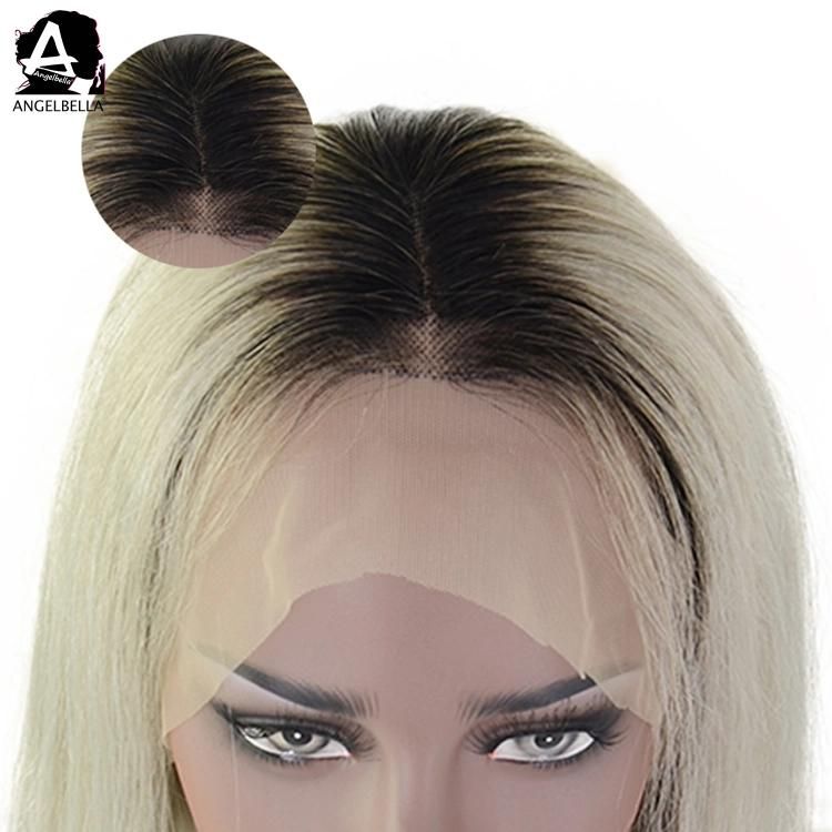 Angelbella Front Lace Wigs with Baby Hair Soft and Thick Ombre Gray Lace Frontal Wig Human Hair