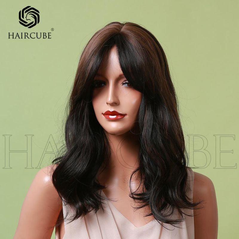 Freeshipping Synthetic Wig for Women Dark Brown Highlights Natural Hair Wig Middle Part Long Wave Wigs Heat Resistant Dropshipping Wholesale