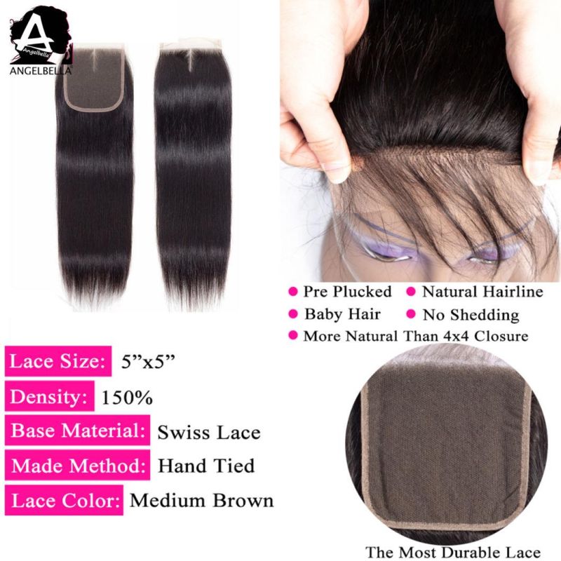 Angelbella Indian Lace Closures Silky Straight Virgin Hair Closures