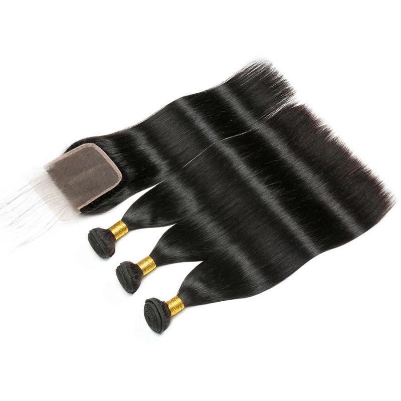 Brazilian Straight Weave Hair Bundles with Closure 3 Bundles Brazilian Hair Weave Bundles with Closure Remy Hair Weft