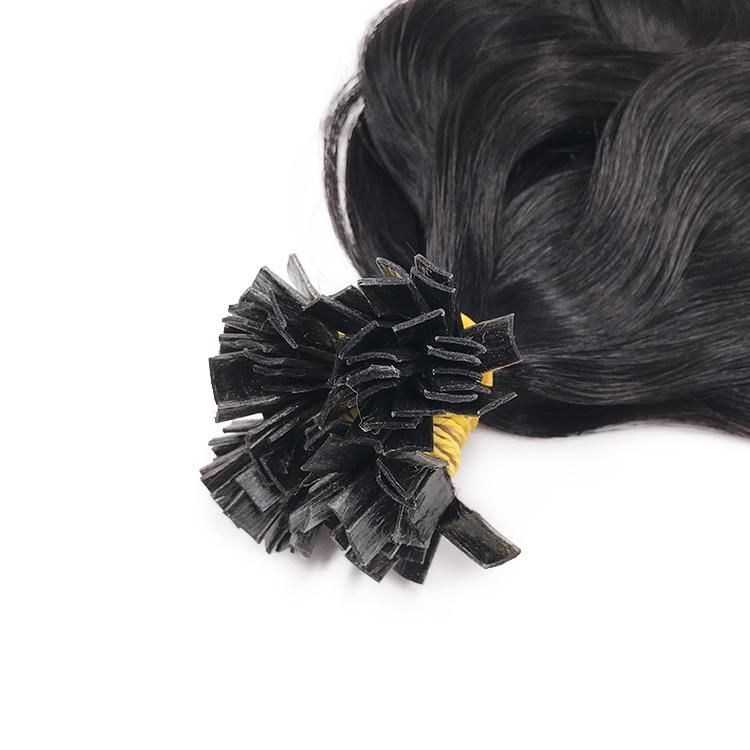 Wholesale Natural Pure Color Brown Water Deep Wavy Indian Hair Flat Tip Hair Extension
