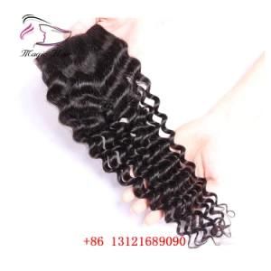 Brazilian Lace Closure Deep Wave 4*4 Remy Human Hair Bleached Knots Closure