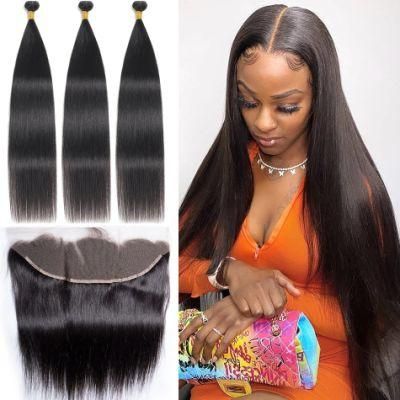 100% Straight Human Hair Bundles with Closure 13X4 Frontal with Bundles Brazilian Hair Weave Bundles with Closure Elegant Hair
