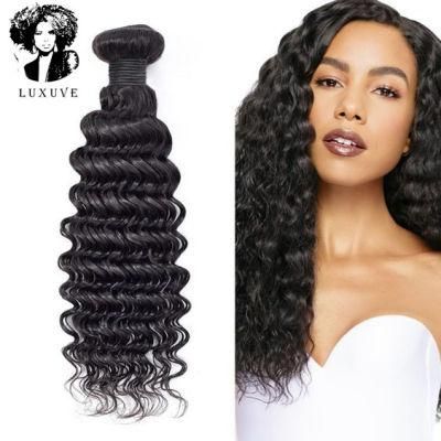 Luxuve Raw Vietnamese Single Donor Hair Deep Wave Hair Lace Frontal Wig Good Quality of Human Hair Extensions Bundles