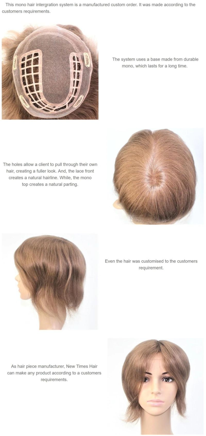 Integration with Lace Front and Mono Parting Natural Human Hair Women Toupee