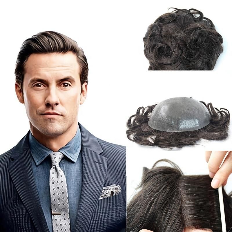 Kbeth Toupees Thin Skin Transparent Clear PU Grey Hair Hairline Men′ S Replacement with Double Knots Natural Remy Hair Men Wig Make You Confident