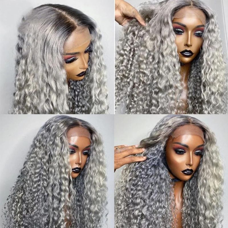 Grey Wig HD Lace Frontal Human Hair Wig Colored Wigs Water Wave Lace Front Wig Remy Brazilian Human Hair Deep Parting for Women