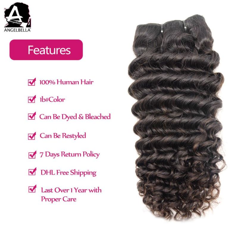 Angelbella Brazilian Natural Black Color Virgin Human Hair Deep Curl Hair Weft Bundles