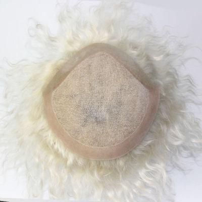 French Lace Poly Around High Quality Men&prime;s Grey Human Hair Wig
