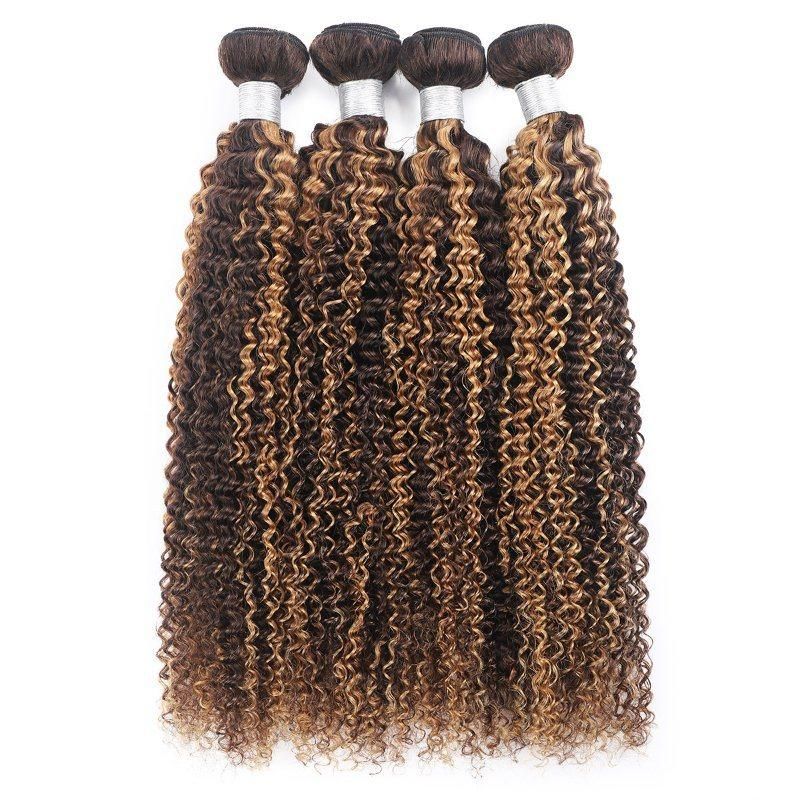 8A High Quality Fashion Color P4/27 Kinly Curly Human Weaving Hair Weft