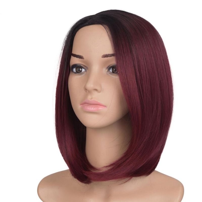 Middle Part Short Ombre Black Dark Blonde Color Bob Wig with Lace Front Brazilian Human Hair Wigs for Women 12 Inches