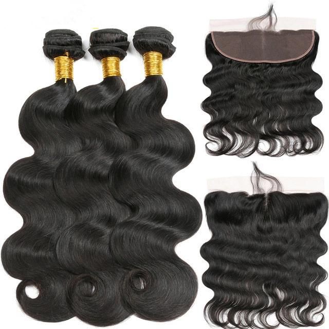 Alinybeauty Brazilian Body Wave Hair Weave Bundles with Lace Frontal Closure
