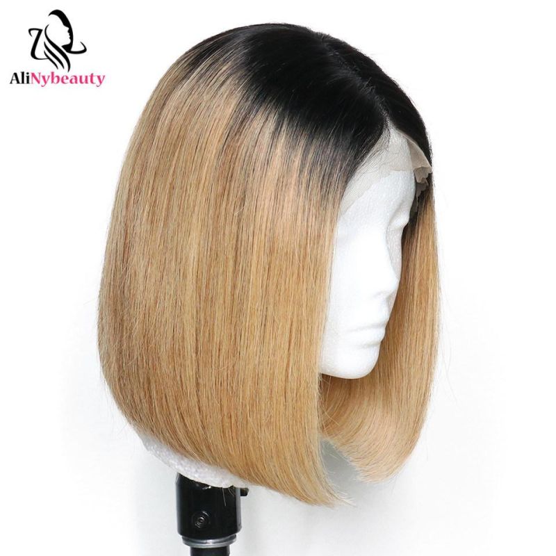 100% Brazilian Human Hair Bob Lace Wig Natural Straight 1b/27#