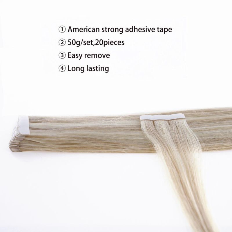Hair for Woman 22" Tape in Human Hair Extensions 100g Real Remy Skin Weft Ombre Light Brown to Bleach Blonde #10/613 Pack of 40PCS