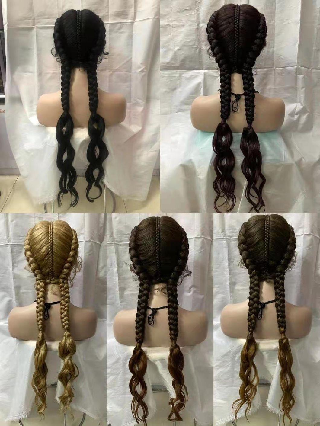 Good Quality Wigs Braiding Hair Lace Front 2 Braids Wig Synthetic Hair