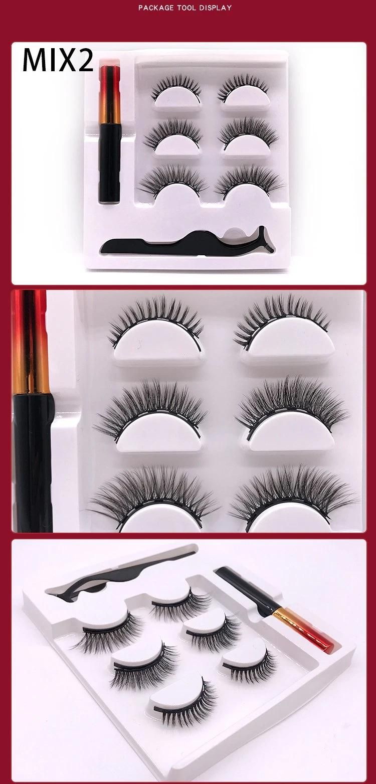 3 Pairs False Eyelashes Set of Magnetic Eyelashes Waterproof Magnetic Eyeliner and Tweezers Magnet Mink Eyelashes Makeup