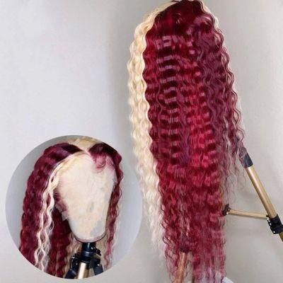 Curly 613 Blonde Colored 99j Burgundy HD Transparent Highlight Lace Frontal Human Hair Wigs Pre Plucked Full Deep Wave Wig 26 Inches