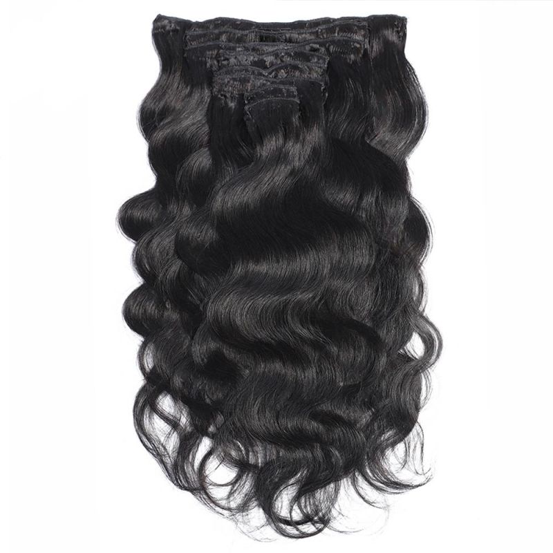 Brazilian Body Wave Clip in Human Hair Extensions 8 PCS/Set Natural Color Clip Ins Remy Hair 14 Inches 120gram