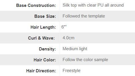 Silk Top with Clear PU Around Toupee for Men