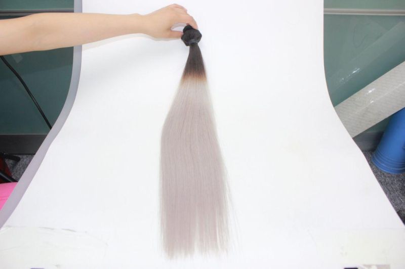 Two Tone Human Hair Weft, Grey Female Toupee with Dark Root, 100% Good Quality No Tangle No Shedding