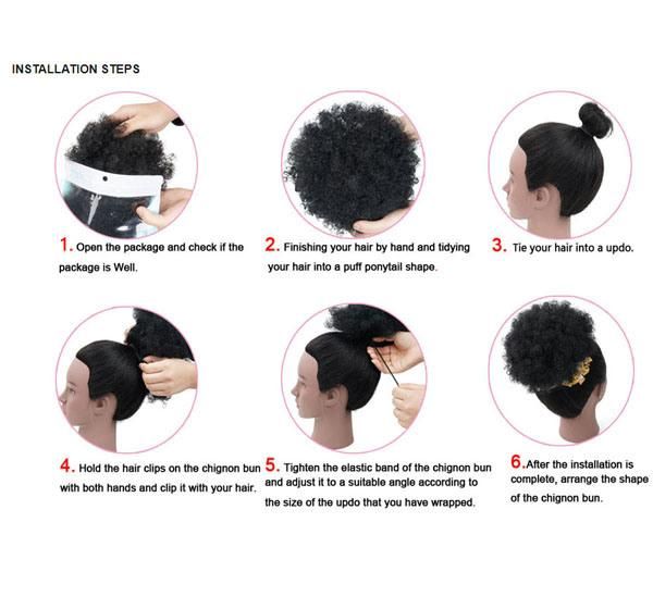 Synthetic Afro Puff Drawstring Ponytail Short Kinky Curly Hair Bun Extension