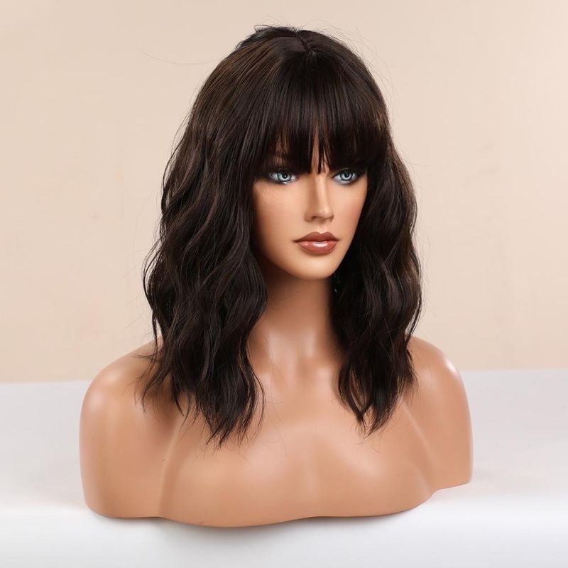 Freeshipping Black-Brown Short Straight Hair Lolita Bobo Wigs with Bangs Synthetic Wigs for Women Cosplay Heat Resistant Dropshipping Wholesale