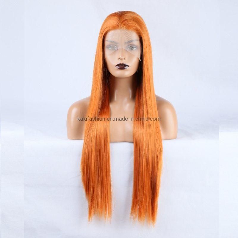 Luxury Heat Friendly Korea High Fiber Cheap Straight Quality Orange Girls Synthetic Lace Frontal Wig