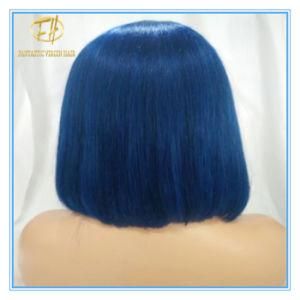 Top Quality Hot Sales #Blue Color Bob Human Hair Lace Wigs with Factory Price Wig-036