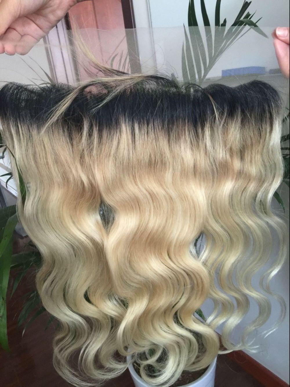 13X4 Ombre Lace Frontal Closure Brazilian Body Wave Dark Root Blonde Hair Closure Ombre Closure