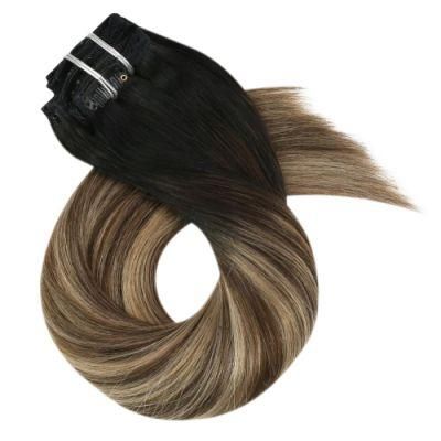 Clip in Hair Extensions 10-24 Inch Machine Remy Human Hair Brazilian Doule Weft Full Head Set Straight 7PCS 100g (10Inch Color 1B-3-27)