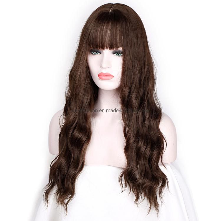 High Quality Wholesale Long Wavy Wigs with Bangs Heat Resistant Synthetic Kinky Curly Wigs for Black Women
