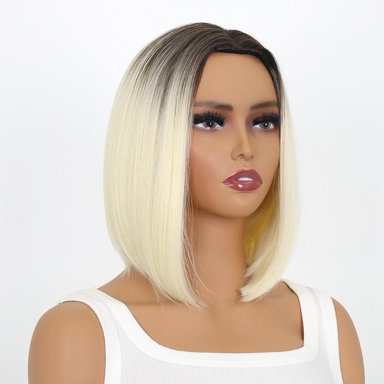 European and American Middle Part Short Bob Gradient Light Blond Synthetic Wigs