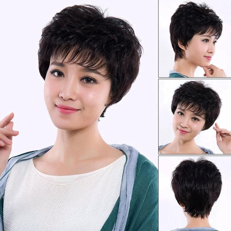 Pixie Wig Female Short Hair Short Straight Hair Fashion Natural Black Hair Headdress Wigs Brazilian Human Hair Wigs